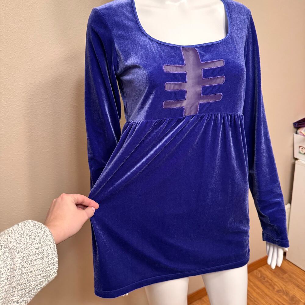 Vintage Moda International Whimsigoth Fairycore Blue Velvet Top Small Empire - Picture 5 of 10